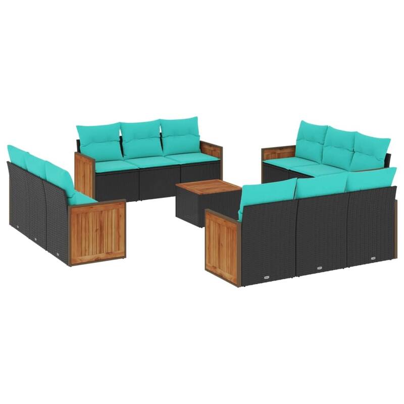 vidaXL 12 Piece Patio Sofa Set with Cushions Black Poly Rattan