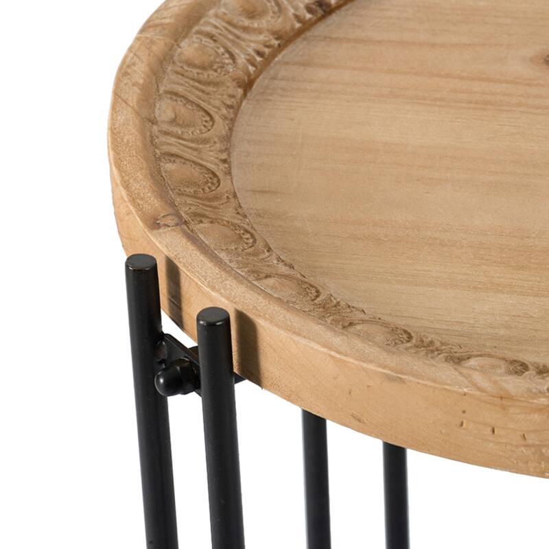 Round Wooden Side Table in Pin Legs - 24" - Brown and Black