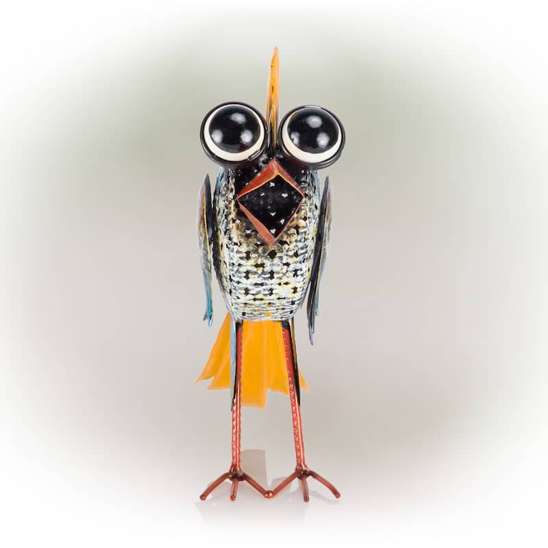 Alpine Corporation 11" Tall Outdoor Metal Wide-Eyed Bird Statue Colorful Indoor/Outdoor Animal Decor
