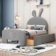 preview thumbnail 11 of 20, Velvet Rabbit-Shaped Twin Size Platform Bed with Drawers and Bed-End Storage Pocket Grey