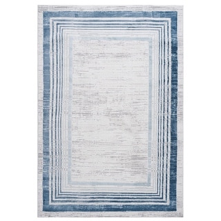 LOOM & LUXE Collection 6X9 Blue/Ivory/Bordered Non-Shedding Area Rug - 93" D x 79" W x 0.35" H