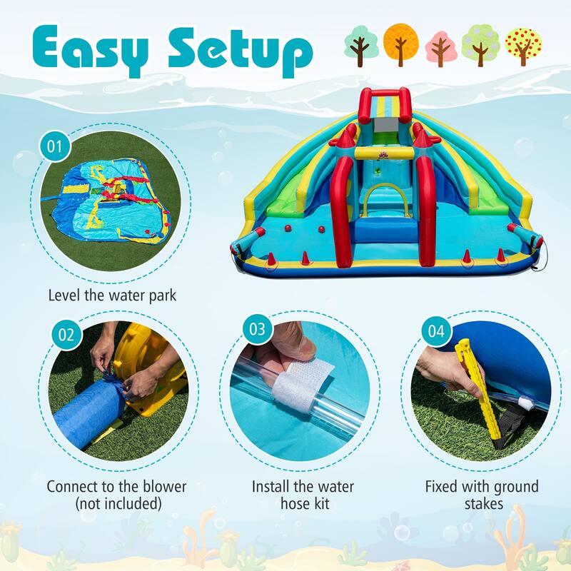 Multi-Activity Inflatable Water Slide and Bounce House with Safety Mesh Walls for Children Ages 3-12