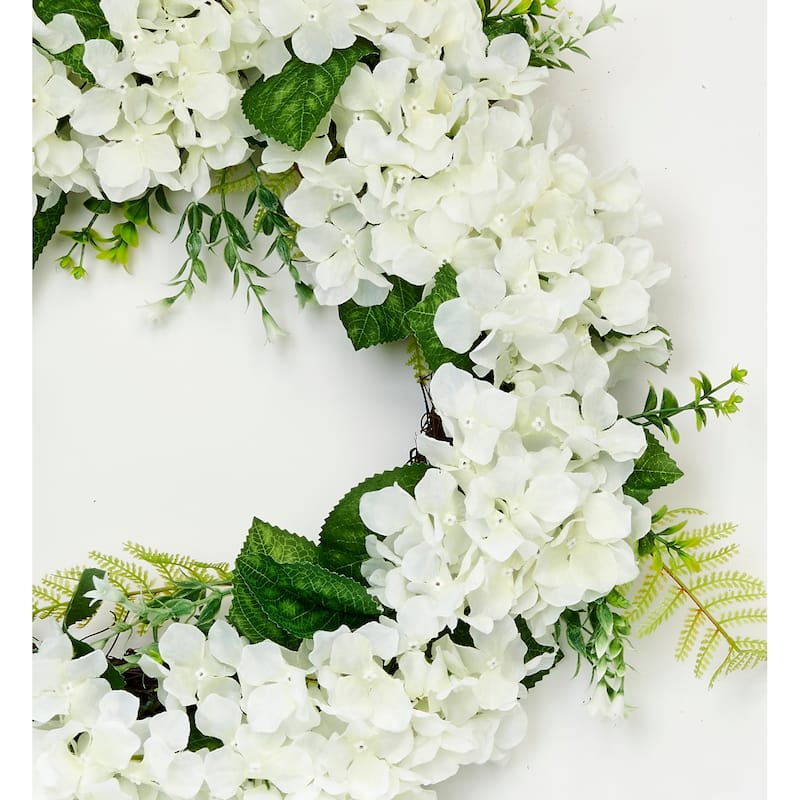24" White Hydrangea Wreath on Natural Twig Base