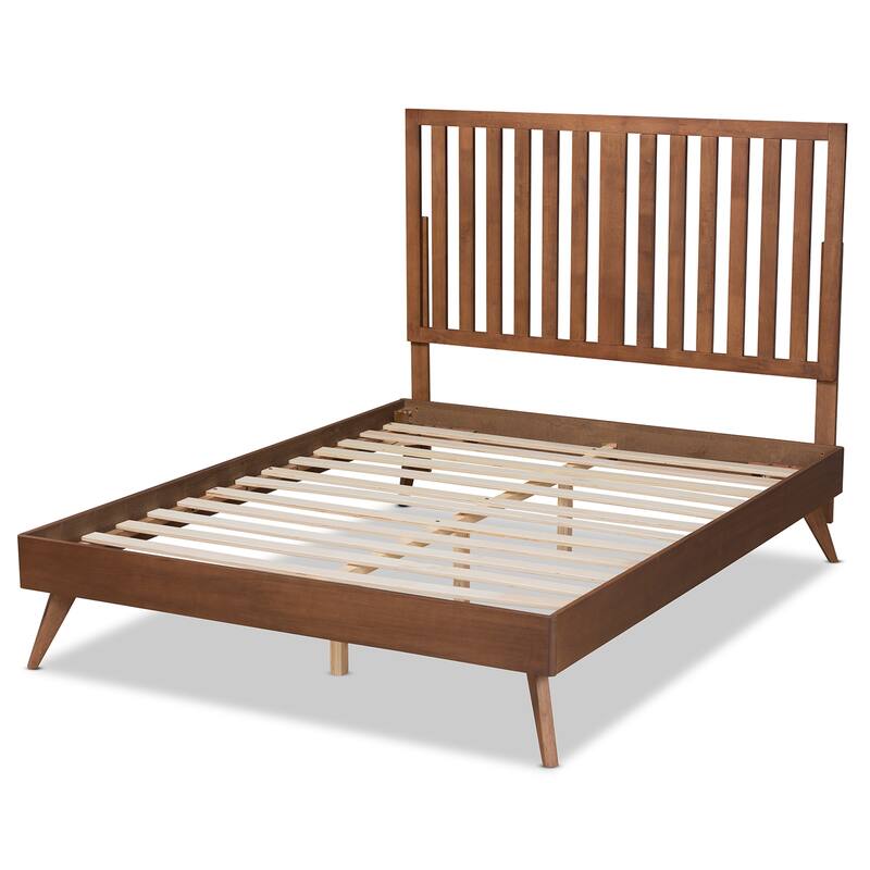 Saki Mid-Century Modern Walnut Brown Finished Wood Platform Bed
