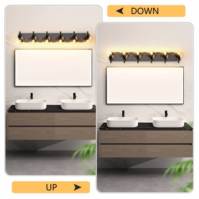 Farmhouse Bathroom Vanity Light Fixtures, 6-Light Wood Bathroom Light Fixtures Over Mirror, Rustic Sconces Wall Lighting - Black