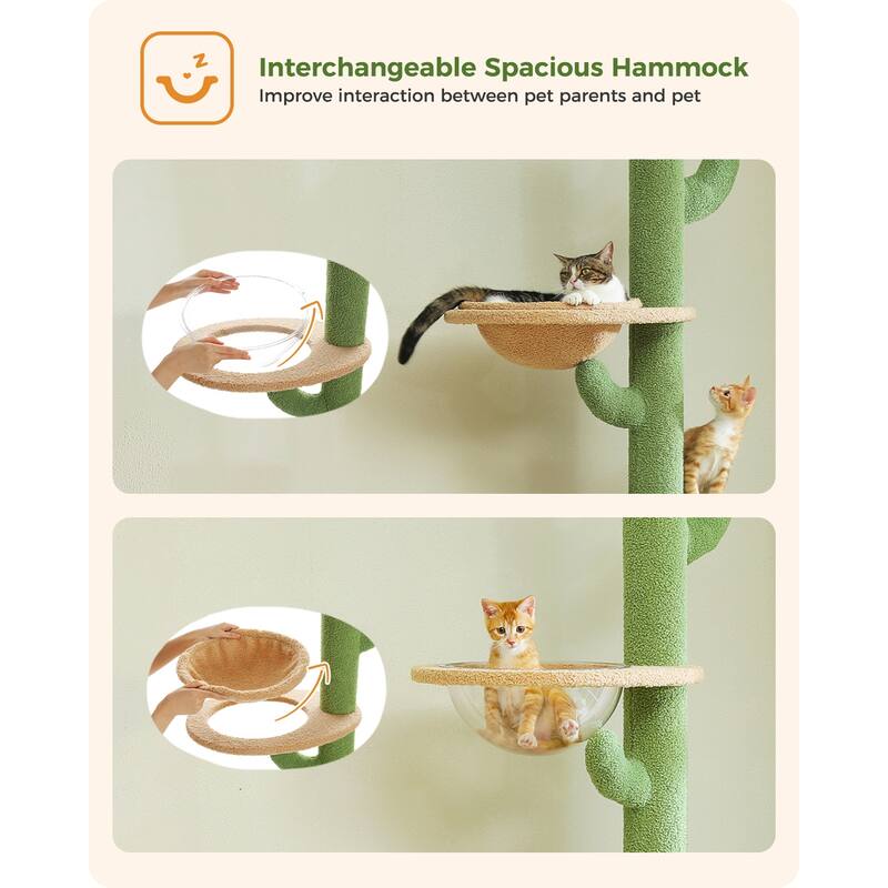 Floor to Ceiling Adjustable Height Cat Tree, 5 Levels Cactus Cat Tower with Cat Perch & Replaceable Hammock