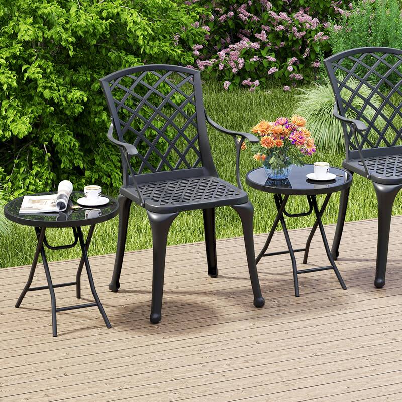 Gymax Round Folding Side Table 18 Inch Patio Coffee Table w/ Tempered