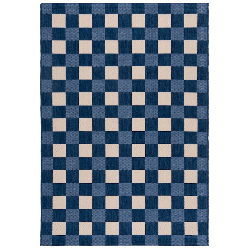 SAFAVIEH Courtyard Meryem Indoor/Outdoor Washable Backyard Patio Rug - 4' x 5'7" - Navy/Beige