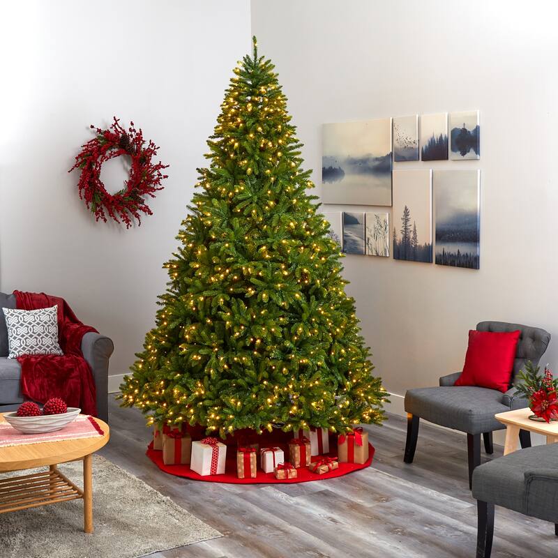 9ft. Spruce Look Artificial Christmas Tree with 1000 Clear LED Lights and 4443 Tips - Towering Elegant Holiday X-Mas Centerpiece