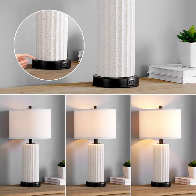 KAWOTI 23inch Ceramics Table Lamp Set with Bulbs, USB Ports (set of 2) - W12" * H23.25"
