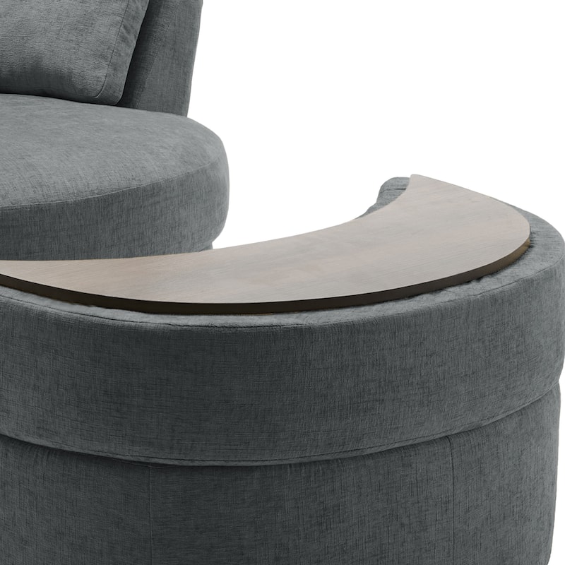 Upholstered Swivel Accent Chair with Wooden Tray Storage Ottoman