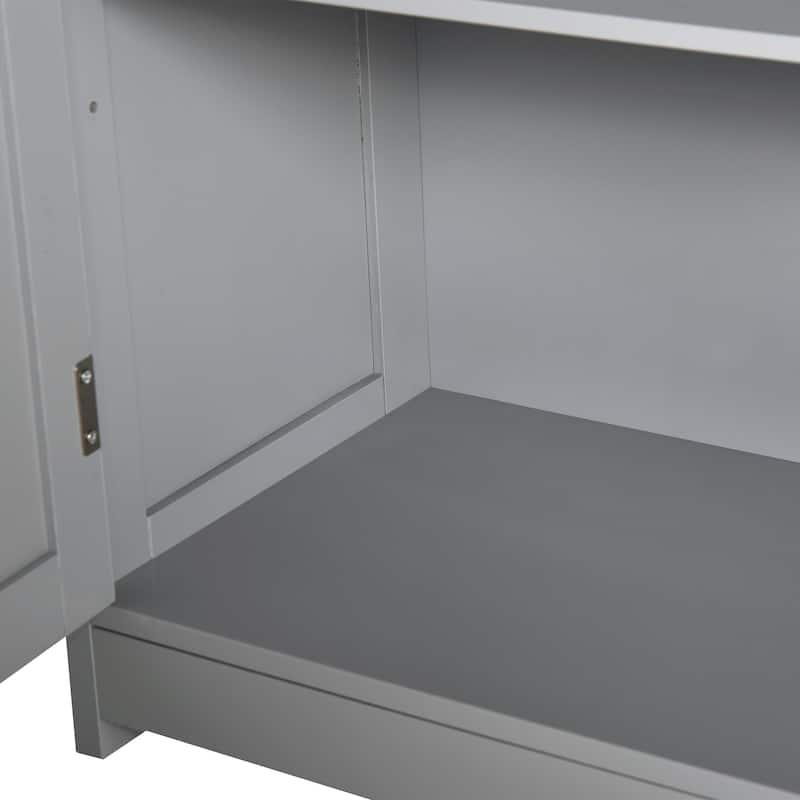 Wooden Bathroom Freestanding Floor Cabinet with 2 Doors, 2 Drawers and Adjustable Shelf