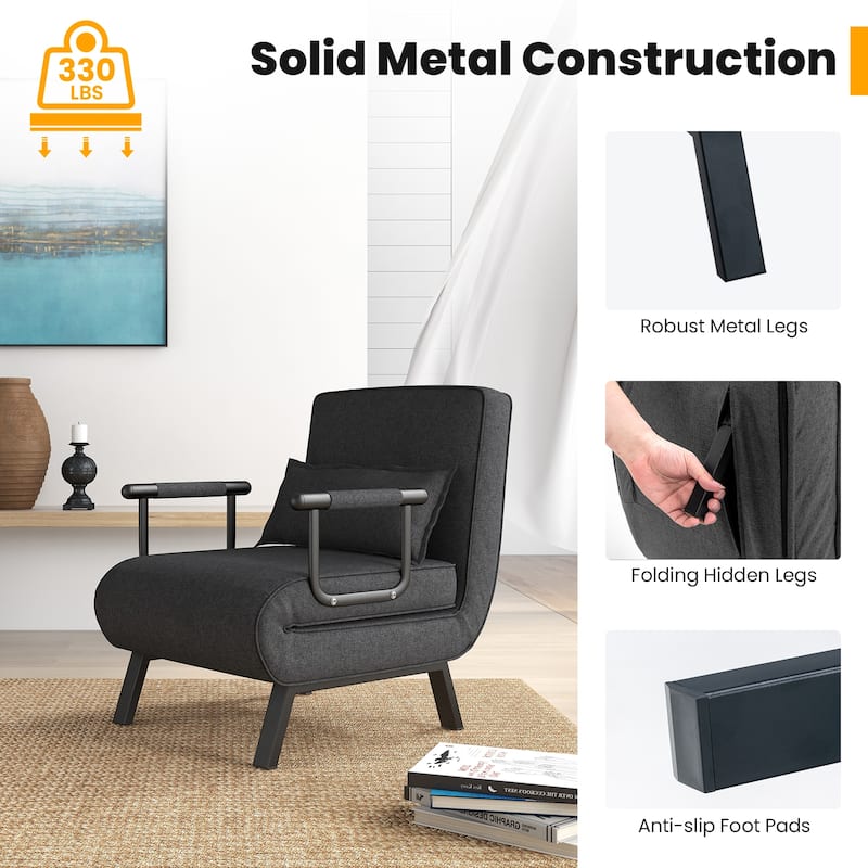Costway Folding 6 Position Armchair Lounge Couch Convertible Sleeper