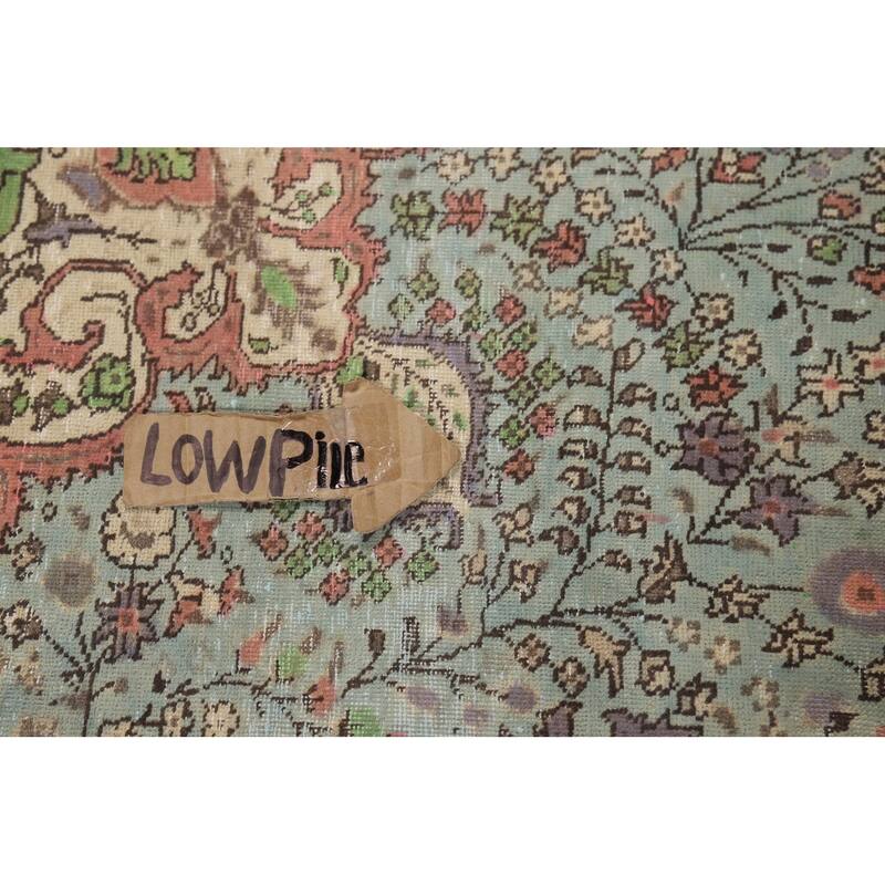Blue Traditional Tabriz Persian Rug Hand-Knotted Floral Wool Carpet - 6'8"x 9'7"