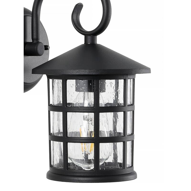 Plains 6" 1-Light Iron/Seeded Glass Cottage Rustic Scrolled Lantern LED Outdoor Lantern, Black (Set of 2) by JONATHAN Y