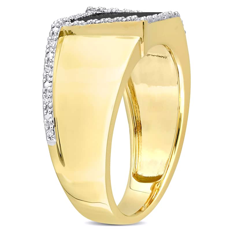 Miadora 6 CT TGW Square Black Onyx and 1/10 CT TDW Diamond Mens Ring in 10k Yellow Gold