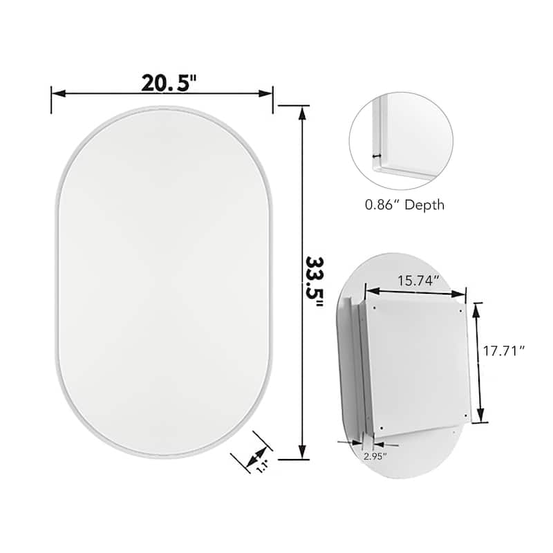 Oval Recessed Medicine Cabinet,Metal Framed Bathroom Wall Cabinet with Mirror and Adjustable Shelves,Wall Mirror with Storage