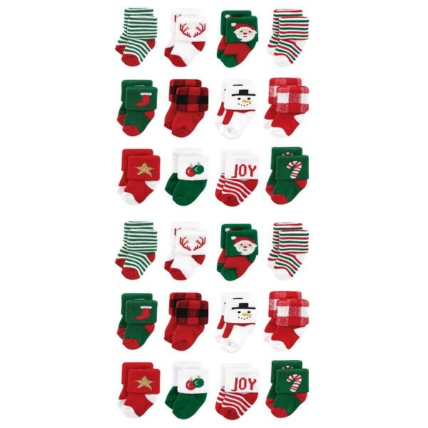 slide 1 of 1, Hudson Baby Cotton Rich Baby Terry Socks 24-Pack, 12 Days Of Christmas Santa 0-6 Months - 12 Days Of Christmas Santa