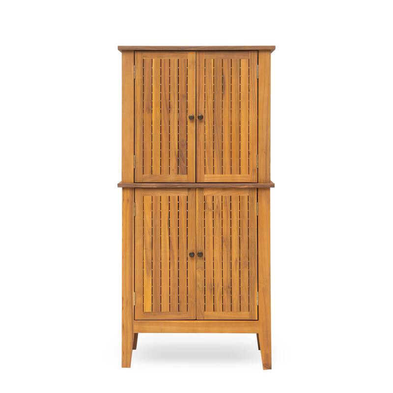 Roomfitters Kedzie Solid Acacia Wood Outdoor Storage Cabinet with Louvered Doors, Coastal Farmhouse, Teak - Teak