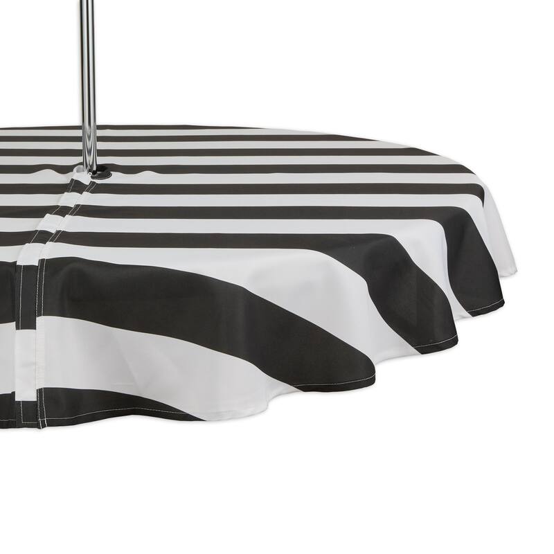 Black Cabana Stripe Print Outdoor Tablecloth