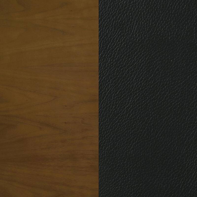 Set of 2 Dining Chairs With Black Leatherette Seat, Dark Walnut
