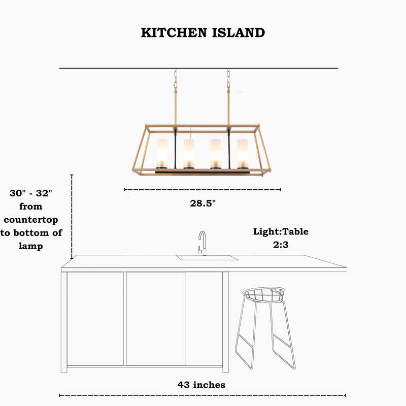 Modern Glam 4-Light Gold Linear Chandeliers Kitchen Island Lights for Dining Room - 28.5"L x 9"W x 19.5"H