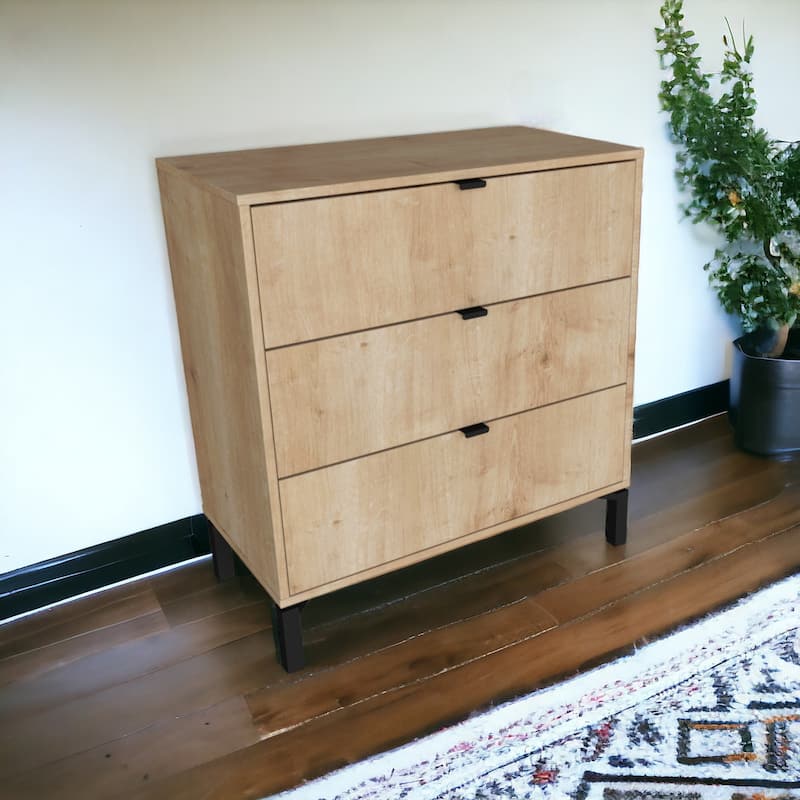 HomeRoots 30" Natural Three Drawer Dresser - 3-drawer