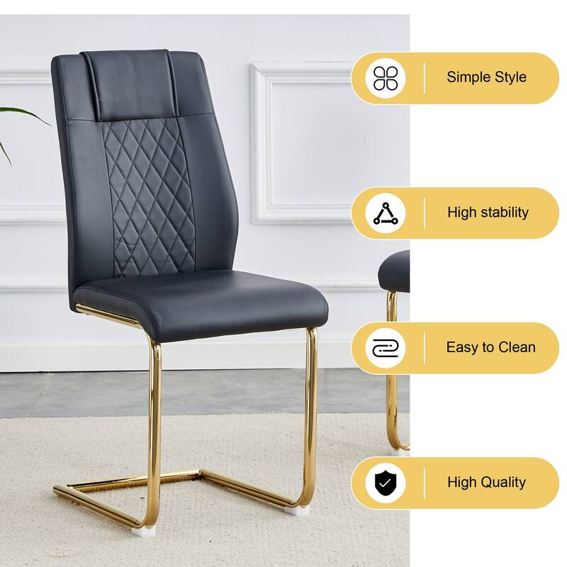 7-Piece Luxury Dining Table and Chair Set, Stone Tabletop Rectangular Table with Stainless Steel Butterfly Legs and 6 PU Chairs