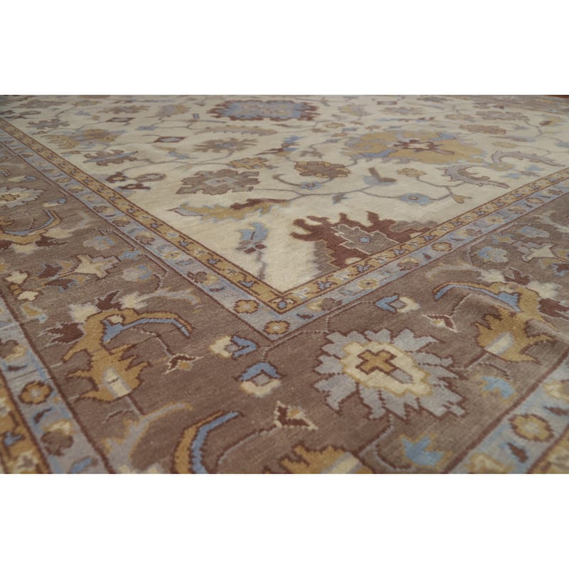 Earth Tone Oushak Indian Large Rug Handmade Wool Carpet - 11'9" x 14'10" - Ivory/Beige - 11'9" x 14'10"