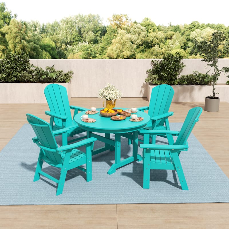 Laguna Hdpe All Weather Outdoor Patio Round Adirondack Dining Chairs Set (5-Piece Set) - Turquoise