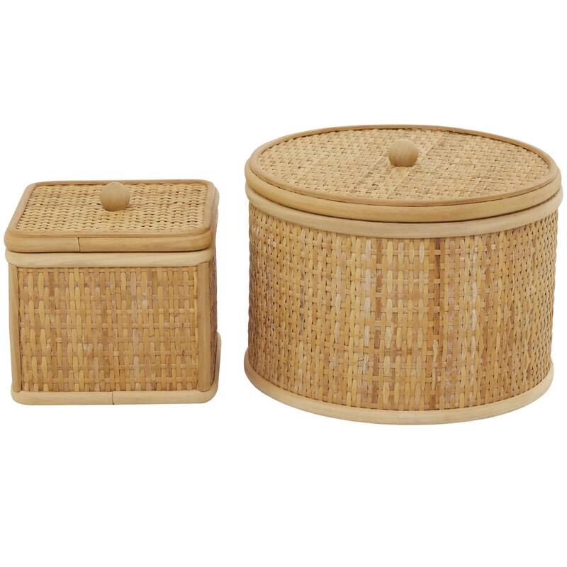 Rattan Storage Decorative Box - Set of 2 Brown - Roche River Decor - Brown