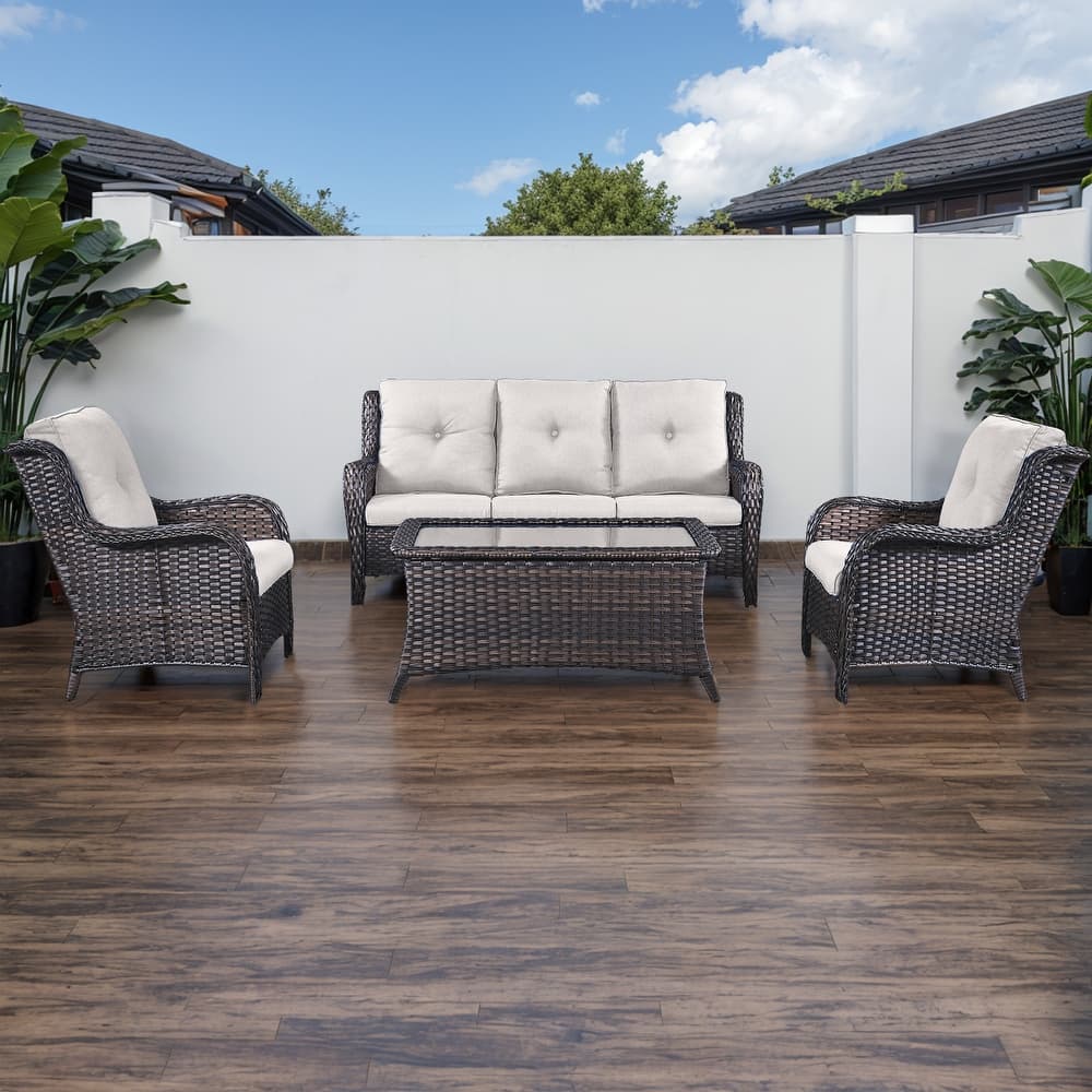 Gymojoy 4-Piece Outdoor Patio Sofa Chair with Coffee Table Weather-resistance