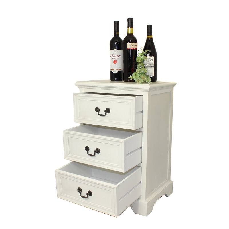 Antique White Solid Wood Nightstand with 3 Drawers for Bedroom Storage