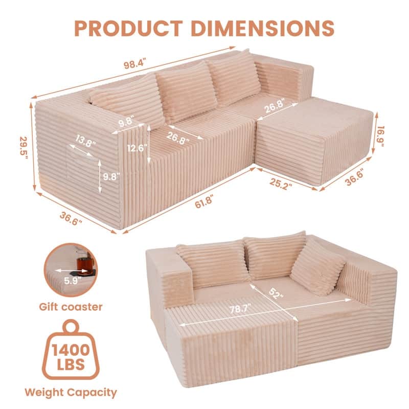 Cloud Sectional Couch with Chaise, L Shaped Modern Modular Sofa