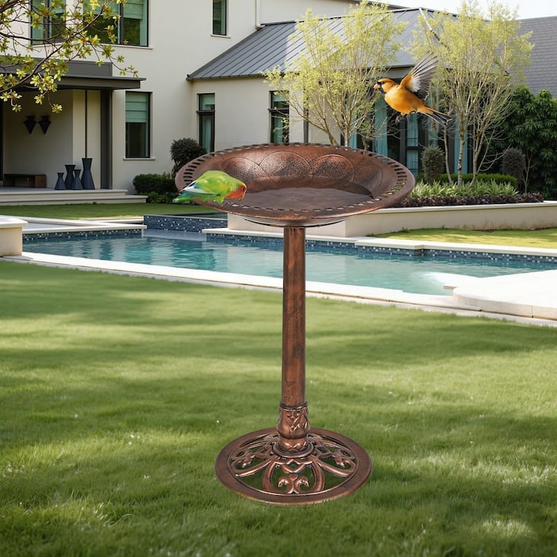Javlergo 28" Pedestal Outdoor Bird Bath for Outside Vintage Bronze Polyresin Lightweight Antique - Brown