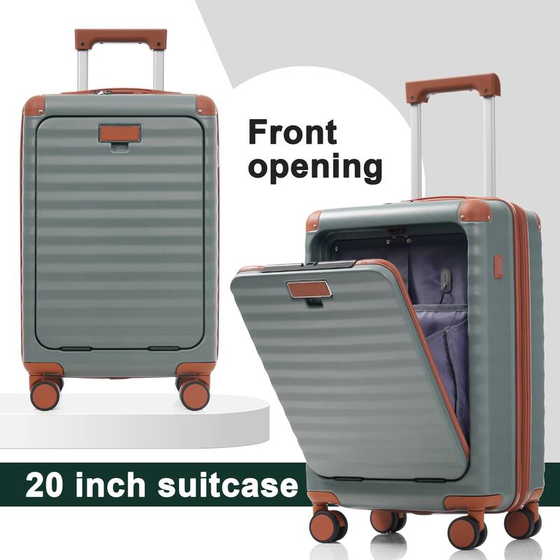 Luggage Sets 5 Piece with Front Opening, Hardside Expandable Carry on Suitcase with Spinner Wheels TSA Lock USB Port Cup Holder