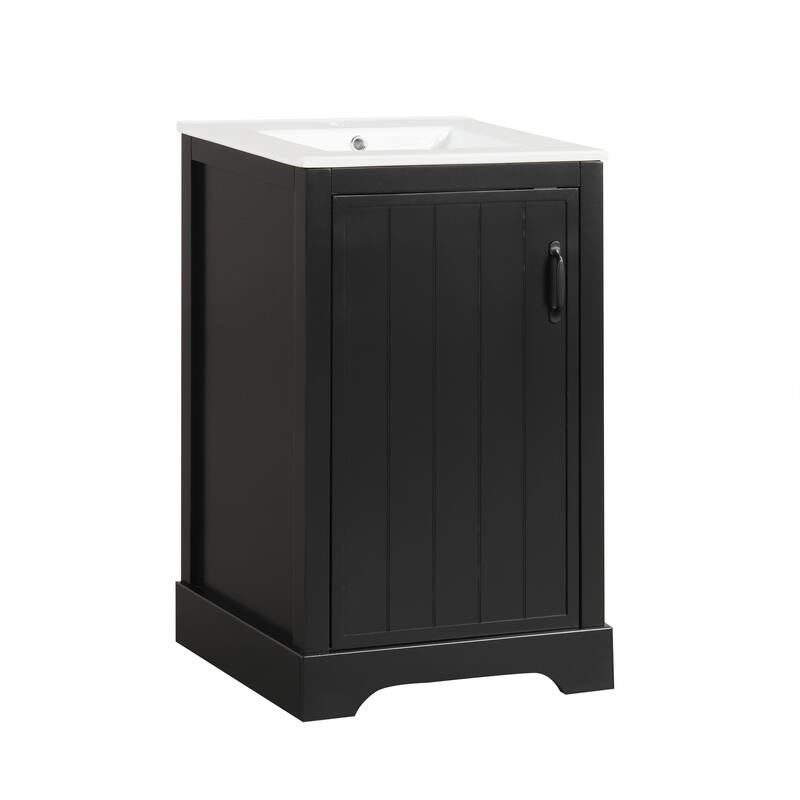 20" White Bathroom Vanity with Ceramic Sink, Soft Closing Door, Adjustable Shelve & Storage Rack, Freestanding Design