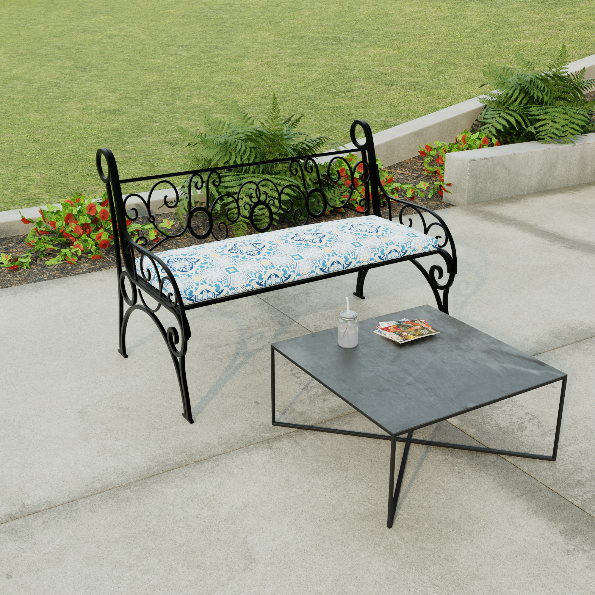 48 x 18 Blue Quatrefoil Outdoor Bench Cushion with Ties 18 L x 48 W x 3.5 H On Sale Bed Bath Beyond 37234068