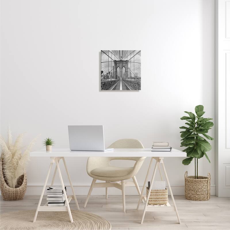Stupell Brooklyn Bridge Black White Industrial Landscape City Architecture Canvas Wall Art - Grey