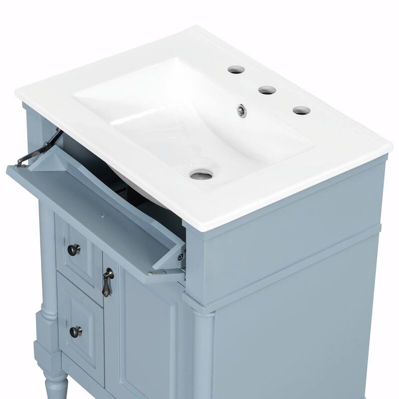 36" Bathroom Vanity with Sink, Freestanding Bathroom Cabinet with Ceramic Basin, Flip Drawer