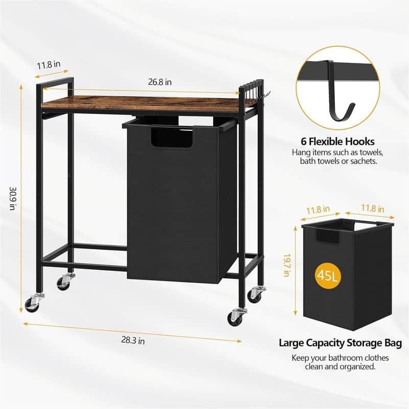 Laundry Hamper Sorter 2 Section Laundry Basket Organizer with Wheels - 28.2"D x 11.8"W x 30.9"H