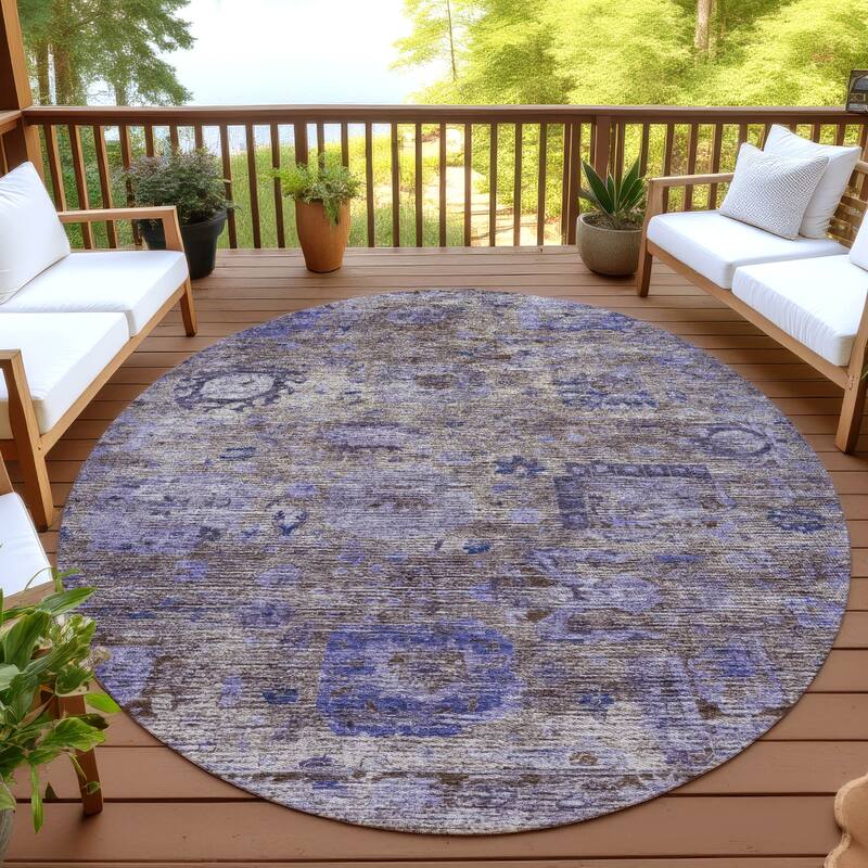 Machine Washable Indoor/ Outdoor Vintage Traditional Chantille Rug - Brown - 8' x 8'