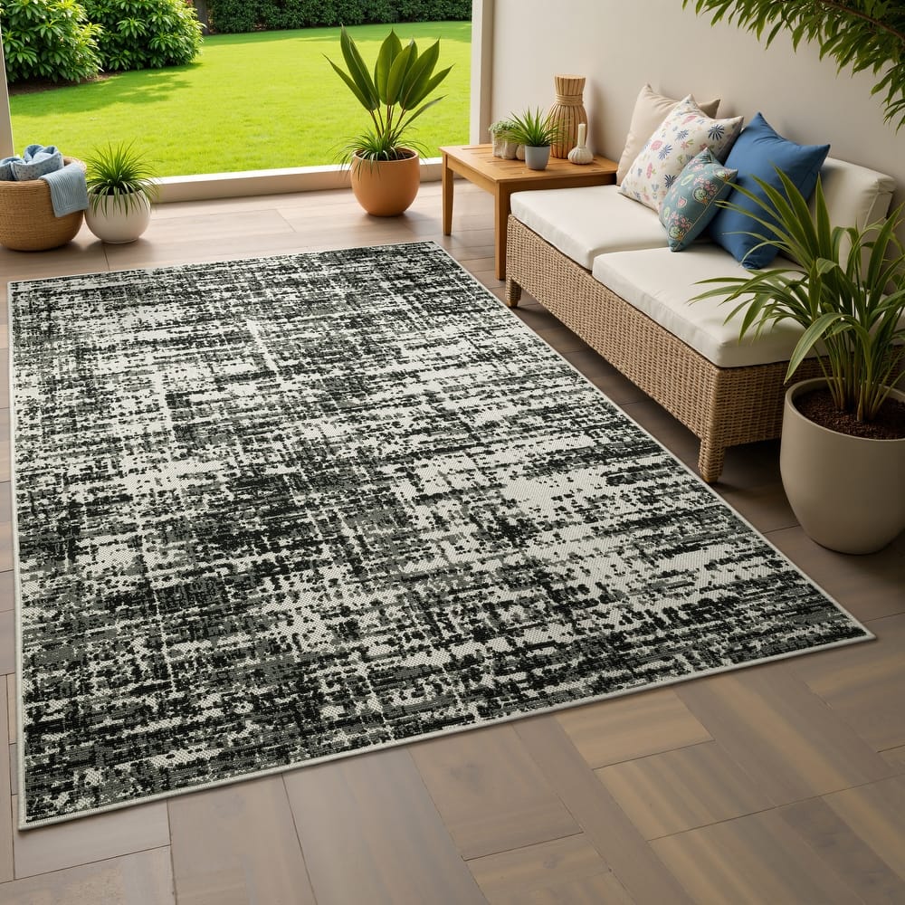 Vista Home Talcot Distressed Abstract Black Indoor-Outdoor Area Rug