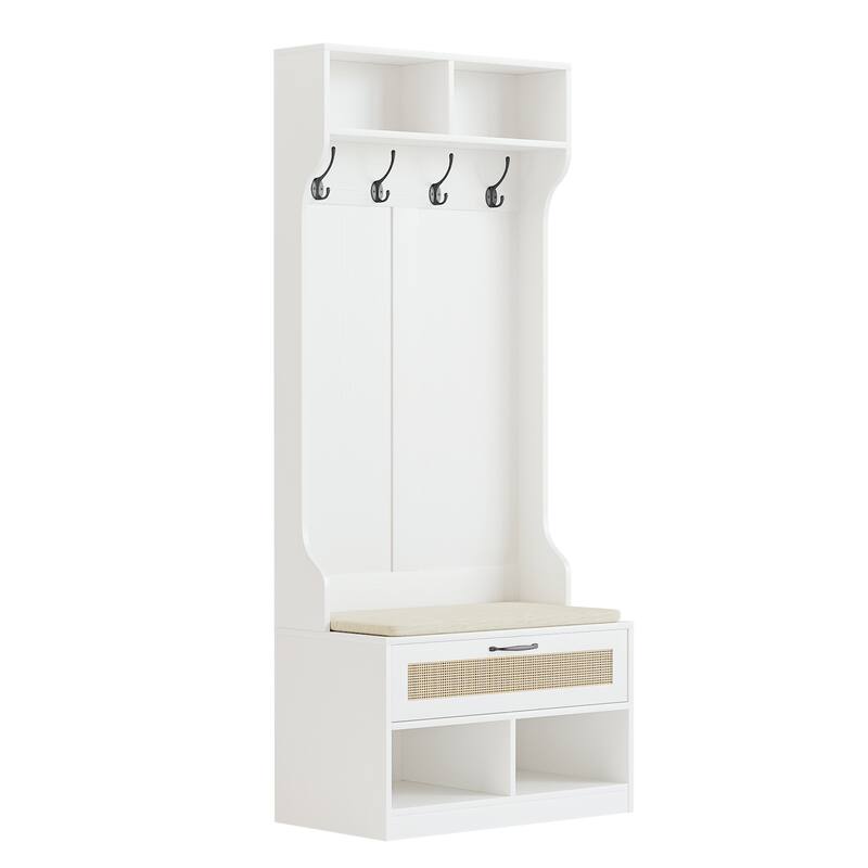 Anmytek 67" 3-In-1 Hall Tree Shoe Storage Bench and Coat Rack with 4 Hooks and 6 Compartments for Entryway