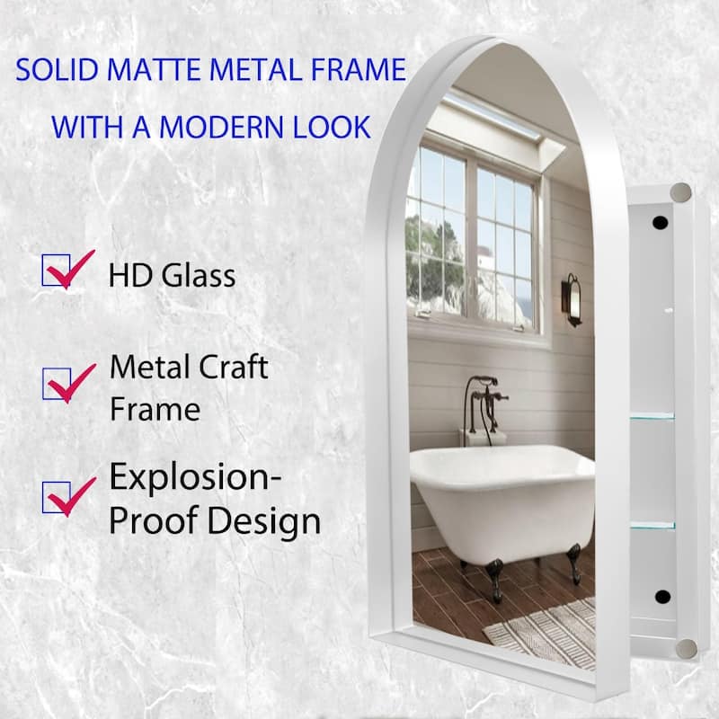 GDF Studio - Rosita 24x36 Inch Arched Recessed Metal Framed Medicine Cabinet with Mirror and Adjustable Shelves