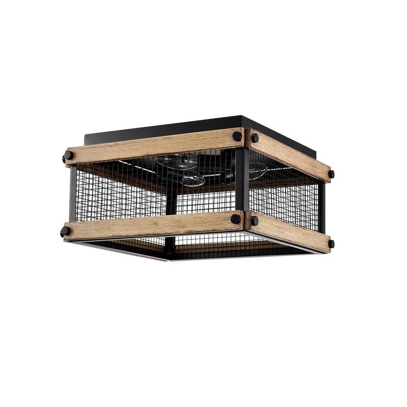 Fynn Matte Black 3-Light Geometric Metal Cage Flush Mount