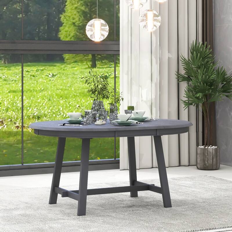 Round Wood Dining Table, Farmhouse Round Extendable Dining Table Kitchen Table for Dining Room, Kitchen - Grey