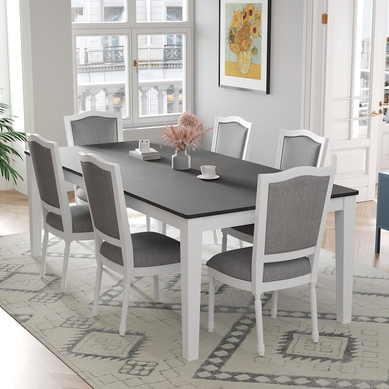 78.1'' Extendable Wood Dining Table Set with Removable Leaf and 6 Upholstered Dining Chairs