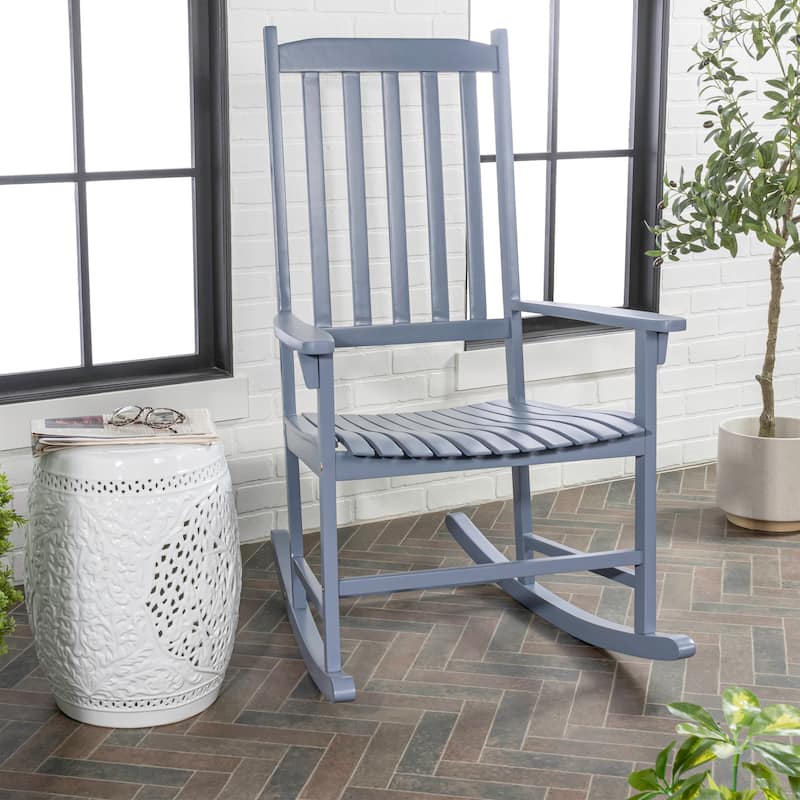 Parker Farmhouse Classic Slat-Back 350-LBS Support Acacia Wood Outdoor Rocking Chair, by JONATHAN Y