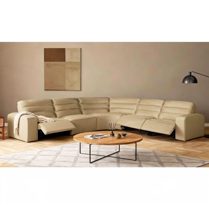 5PCS, 3 power Recliners, Full-Grain Leather Reclining Large Sectional with Zero Gravity